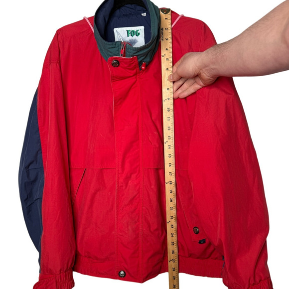 Vintage 90's London Fog Men's L Nautical Jacket Hood Sailing Windbreaker Red - Picture 8 of 10